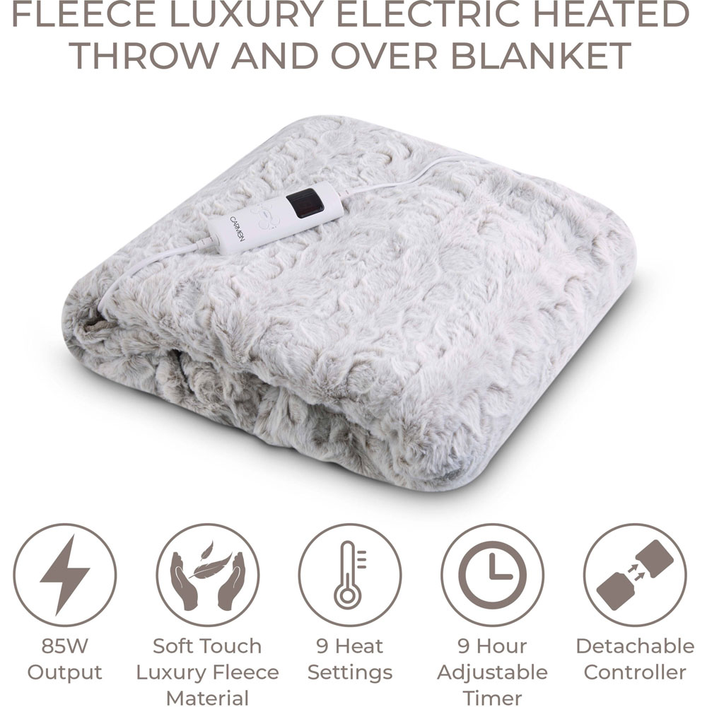 Carmen White Fleece Electric Heated Throw Over Blanket 160 x 130cm Image 8