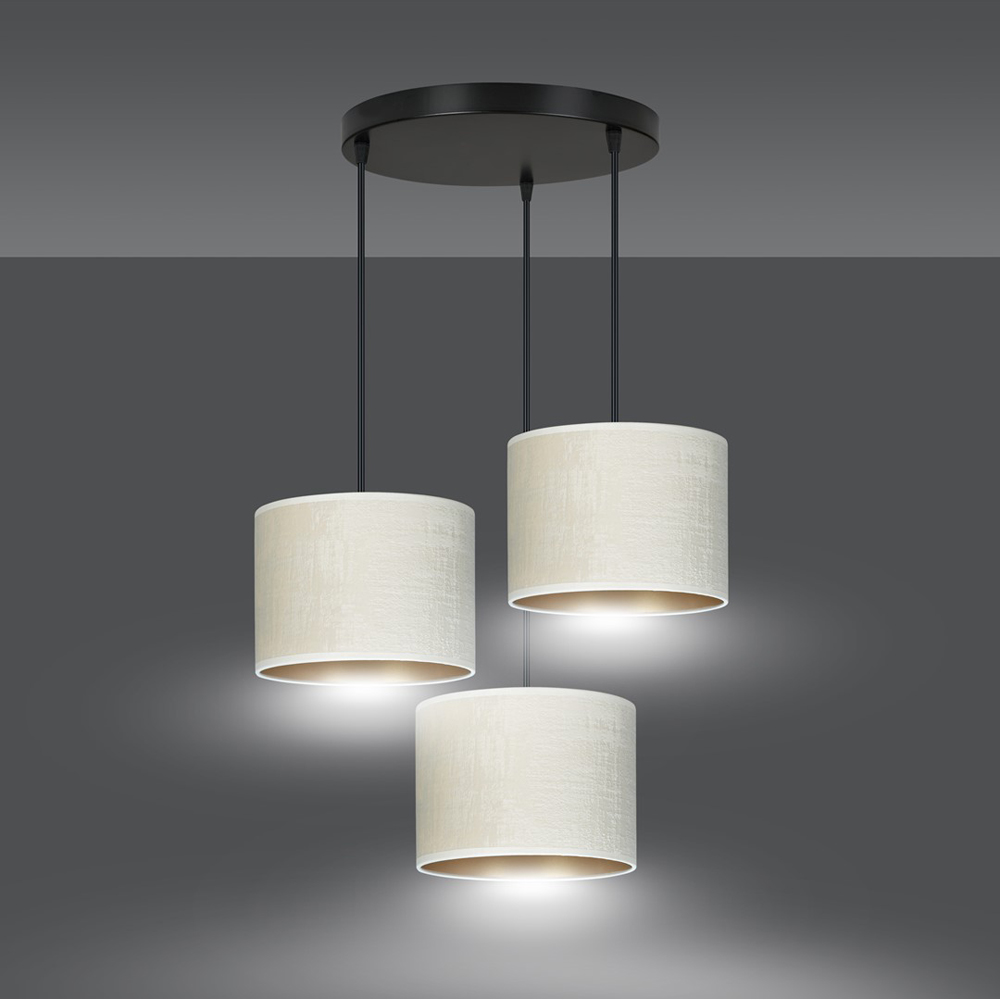 Emibig Hilde 3 Light White Shade Black E27 Ceiling Pendant Light Image 4