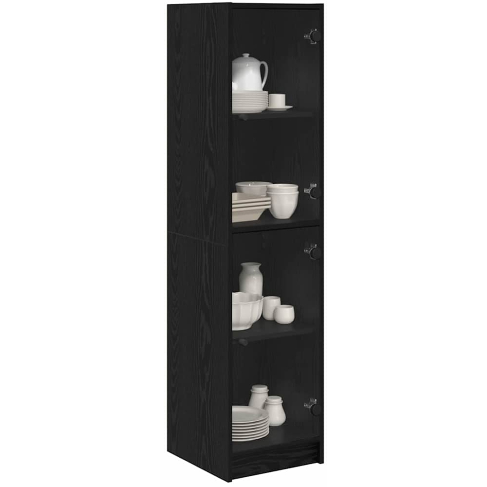 vidaXL 2 Glass Door 4 Shelf Black Oak Slim Highboard Image 3