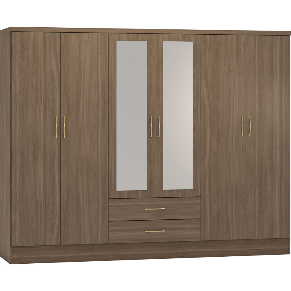 Seconique Nevada 6 Door 2 Drawer Rustic Oak Wardrobe Image 4