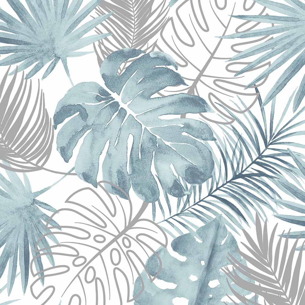 Muriva Tropical Leaves Blue Wallpaper Image 1