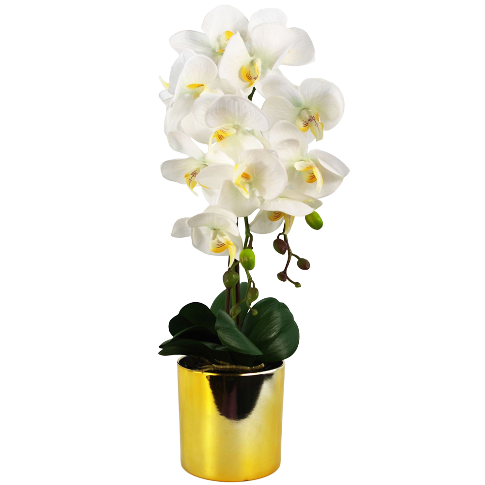 Leaf White and Gold Large Orchid Artificial Plant 52cm Image 1