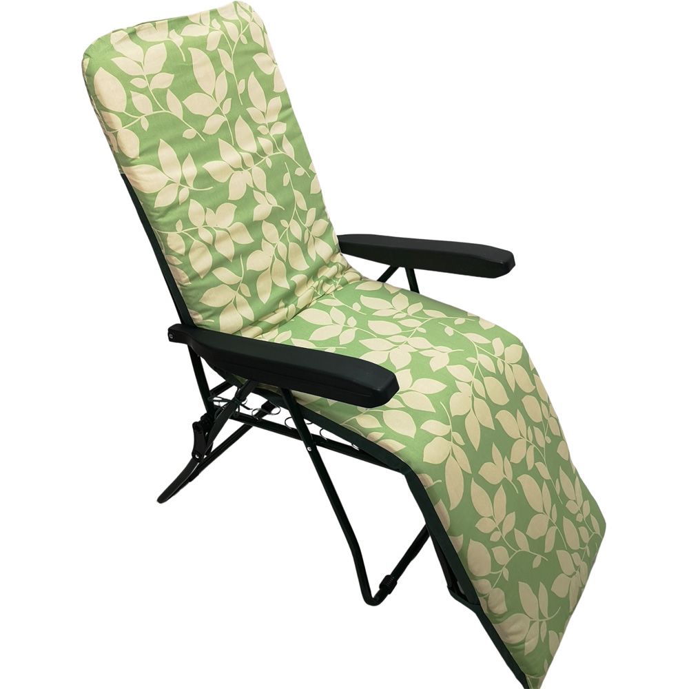 Samuel Alexander Green Leaf Pattern Garden Patio Padded Recliner Sun Lounger Image 2