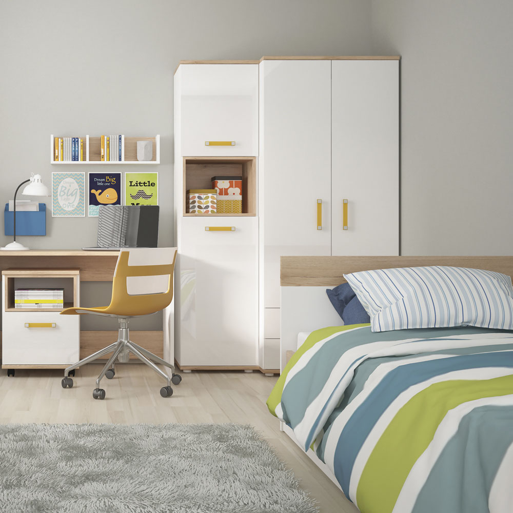 Florence 4KIDS Single Drawer Bedside Cabinet with Orange Handles Image 4