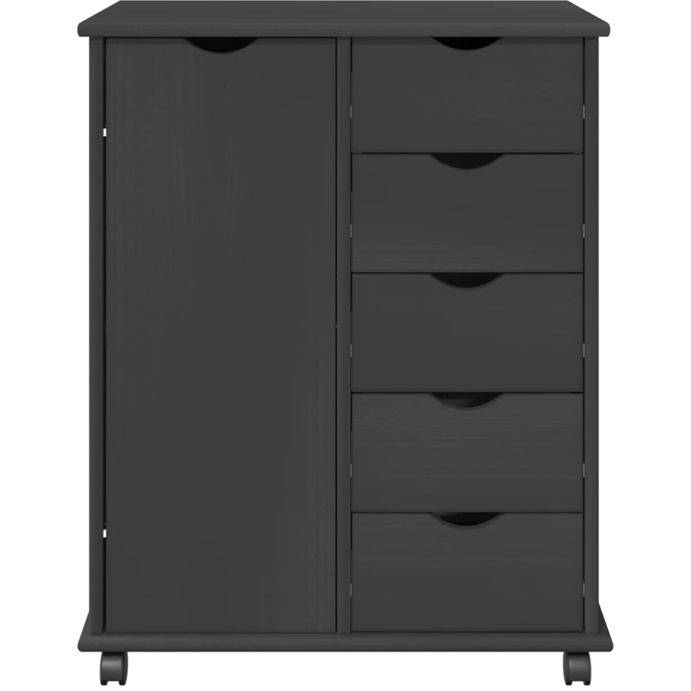 vidaXL Single Door 5 Drawer Grey Rolling Storage Cabinet Image 3