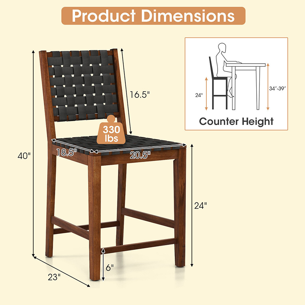 Costway Brown Woven Bar Stool Set of 2 Image 9