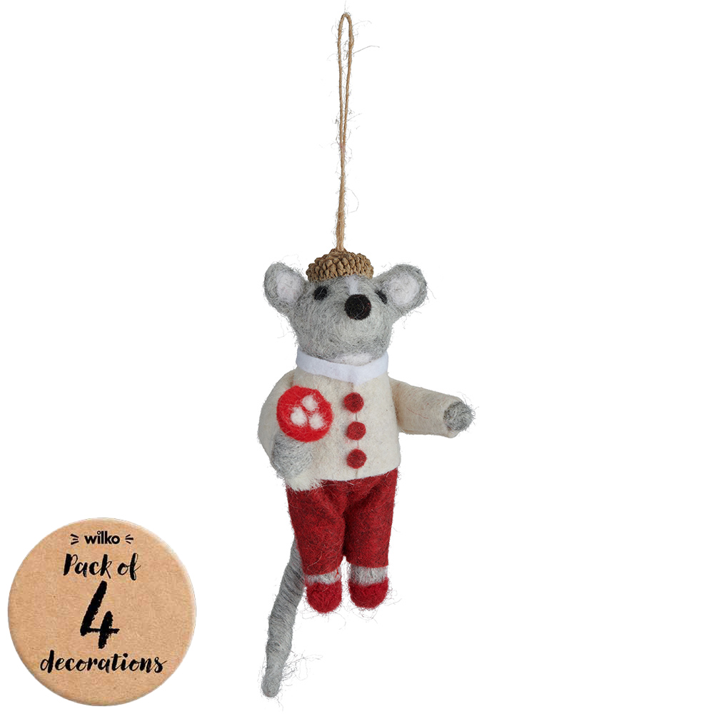 Wilko Winter Mouse in Shorts Decoration 4 Pack Image 1