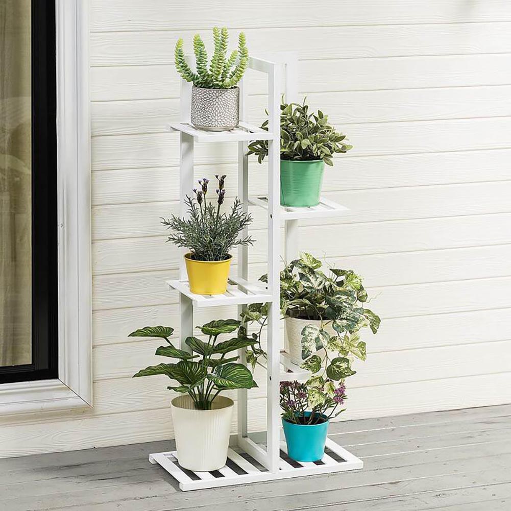 Living and Home Multi Tiered White Wooden Plant Stand Image 2