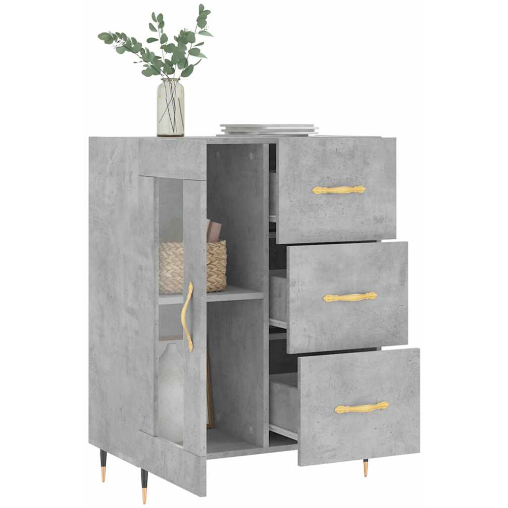 vidaXL Single Glass Door 3 Drawer Concrete Grey Wooden Sideboard Image 4