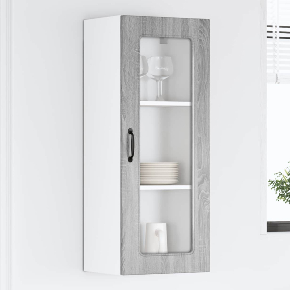 vidaXL Single Glass Door Grey Sonoma Kitchen Wall Cabinet Image 1