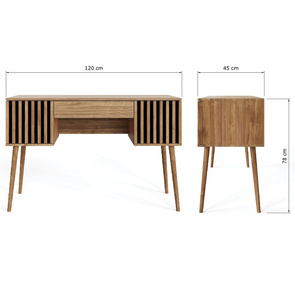 GFW Rowan 2 Door Single Drawer Slatted Desk Oak Image 9