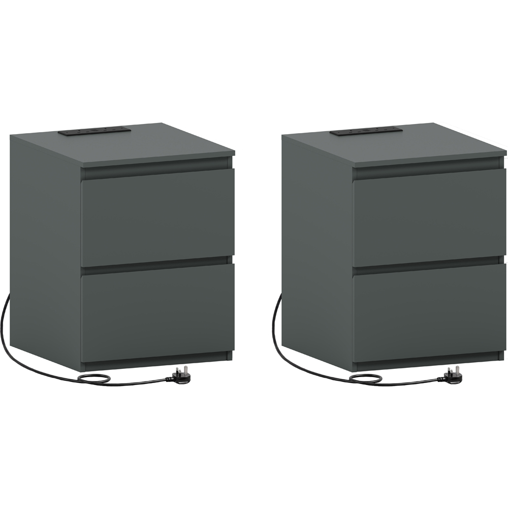 VIDA DESIGNS Denver 2 Drawer Green Large Bedside Chest with Power Outlet Set of 2 Image 2