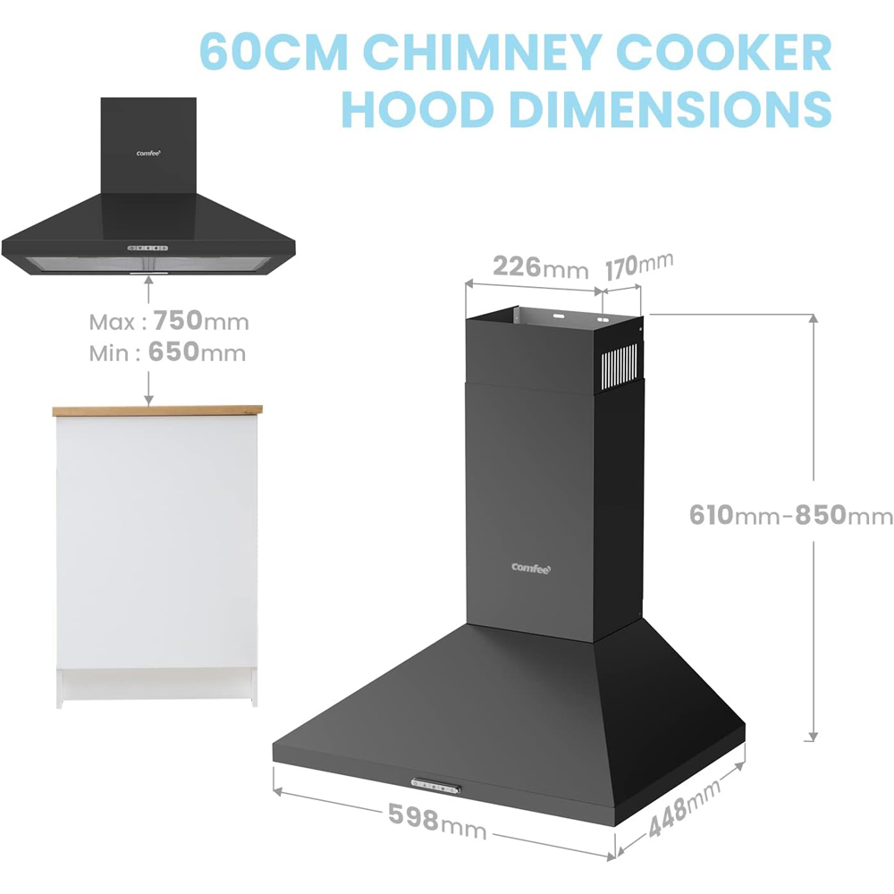 Comfee 60cm Wall Mounted Chimney Cooker Hood with LED Image 9
