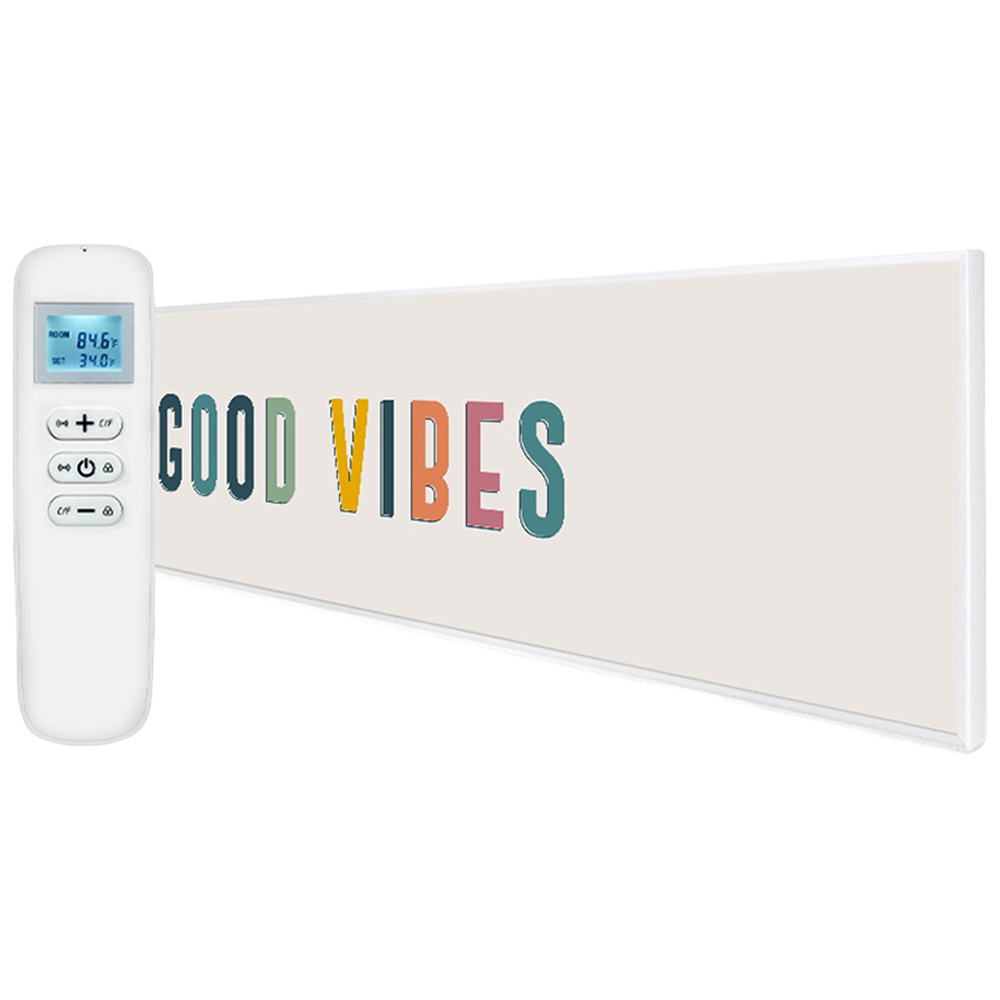 Mirrorstone Nexus Good Vibes Quote Ultraslim Wi-Fi Infrared Heating Panel 350W 295 x 1195mm Image 1