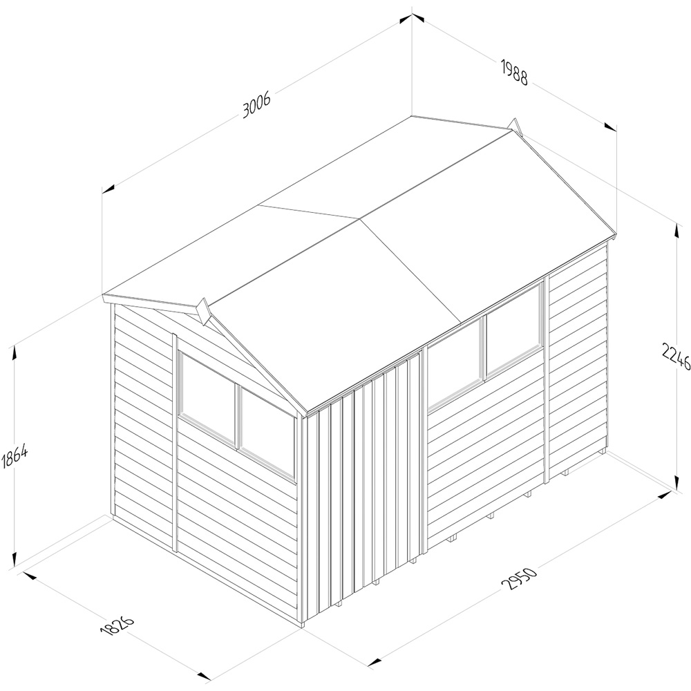 Forest Garden 4LIFE 10 x 6ft Double Door 4 Windows Reverse Apex Shed Image 9