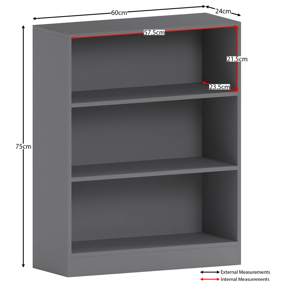 Vida Designs Cambridge 3 Shelf Grey Low Bookcase Image 7