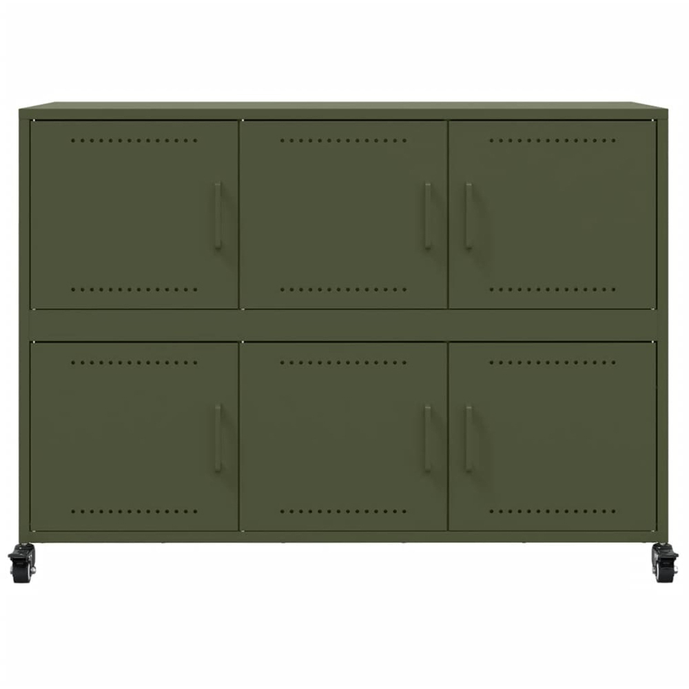vidaXL 6 Door Olive Green Metal Sideboard with Wheels Image 6