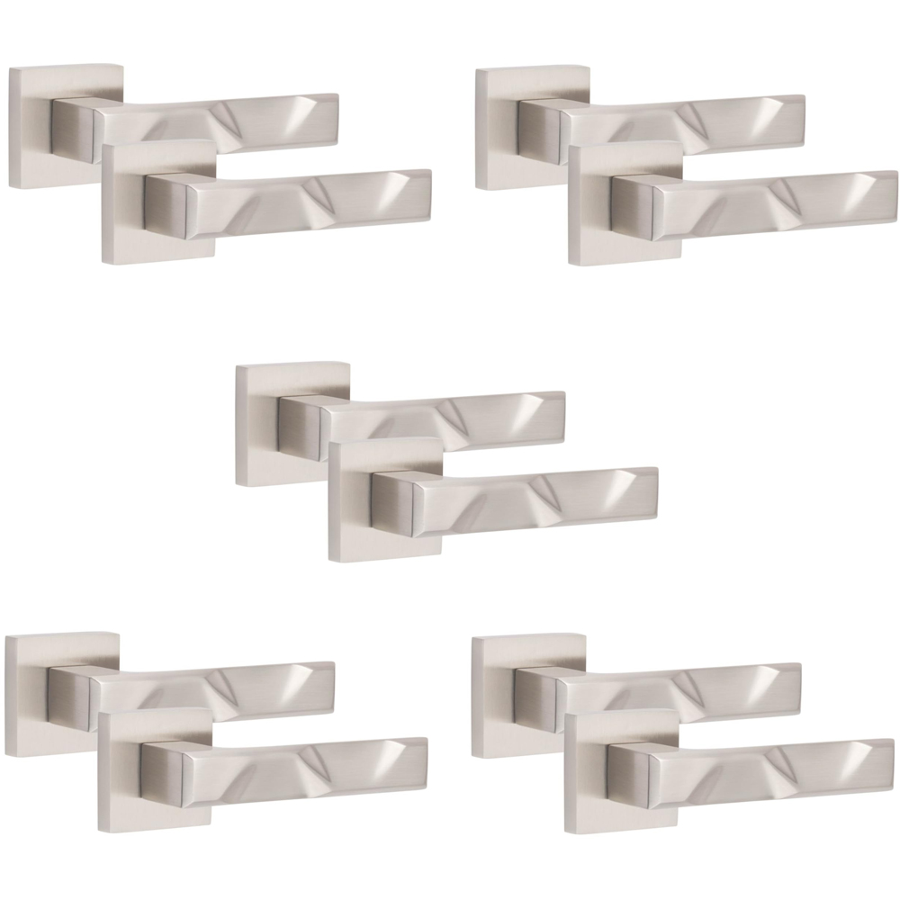 Golden Grace Satin Nickel Modern Nova Premium Door Handle Set 5 Pack Image 1
