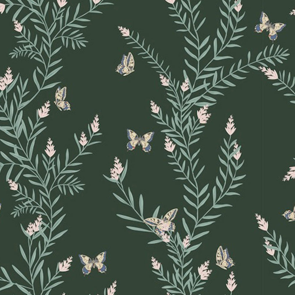 Bobbi Beck Eco Luxury Butterfly and Flower Green Wallpaper Image 1