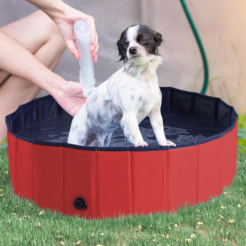 PawHut Foldable Dog Paddling Pool Red Image 9