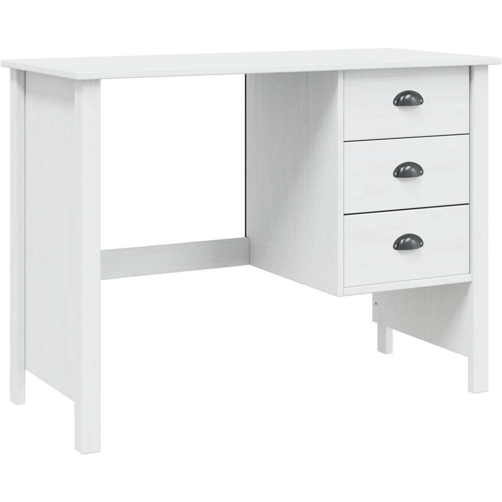 vidaXL Hill 3 Drawer Compact Pine Wood Home Desk White Image 2