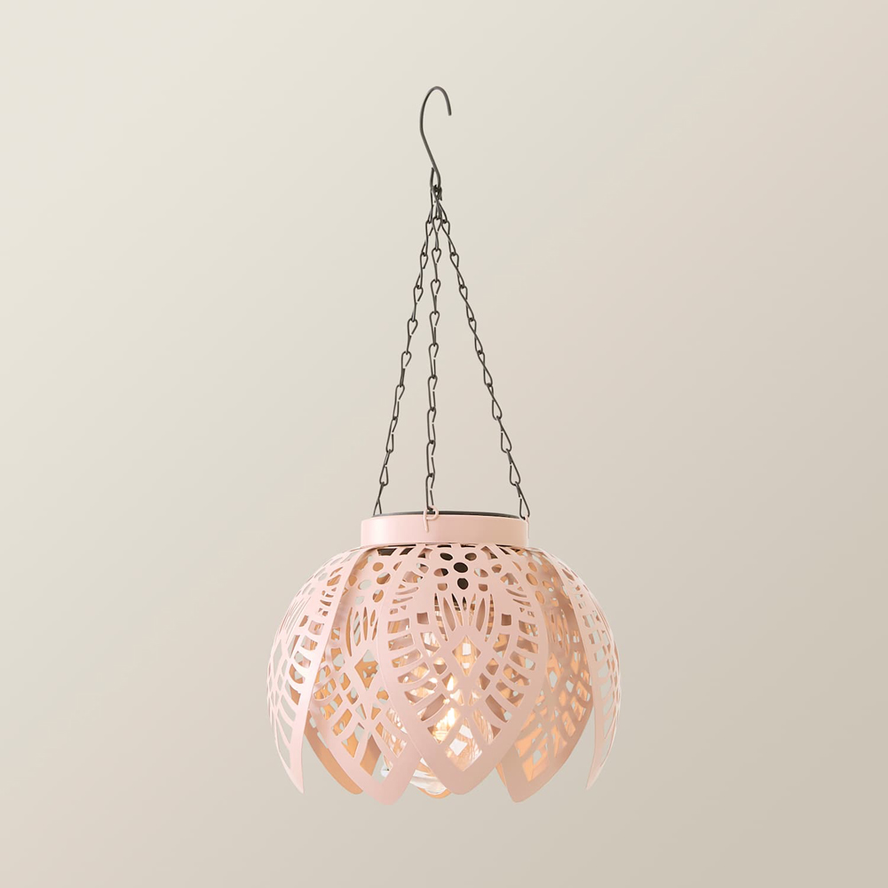ValueLights Blush Pink Artichoke Solar LED Hanging Outdoor Lantern Light Image 4