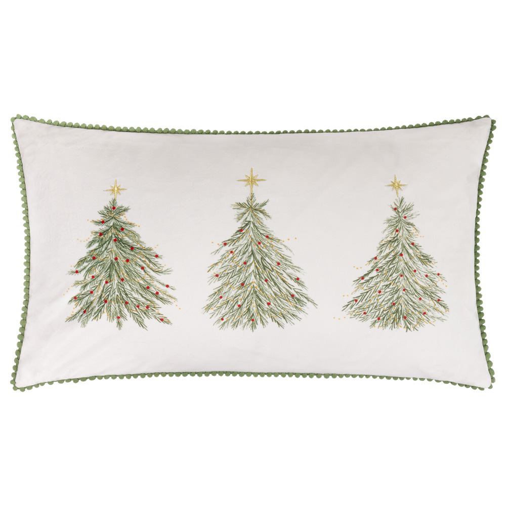 Wylder Nature Twinkling Tree Trio Embroidered Green Velvet Cushion 30 x 50cm Image 1
