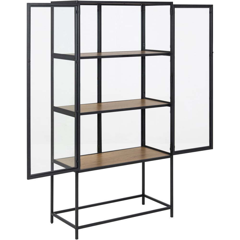 Florence Seaford 2 Glass Door Black and Oak Display Cabinet Image 4