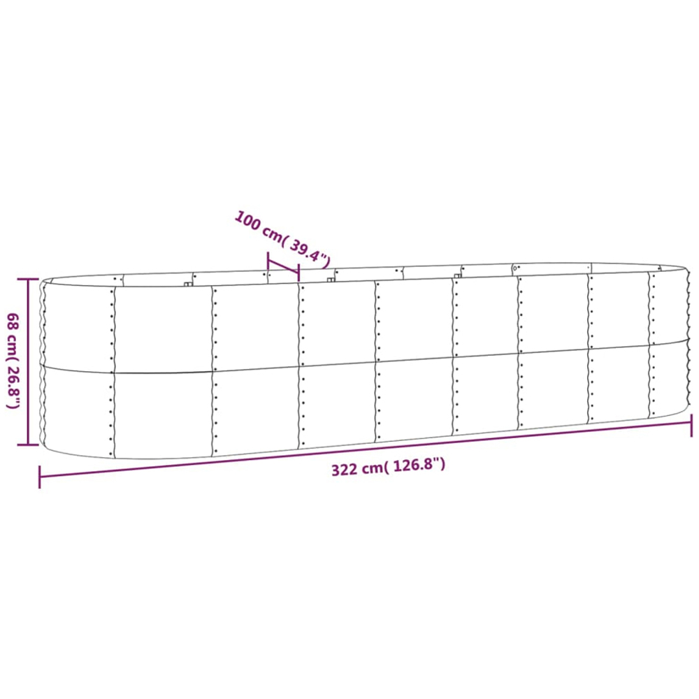 vidaXL Brown Galvanised Steel Raised Garden Bed 68 x 100 x 322cm Image 5