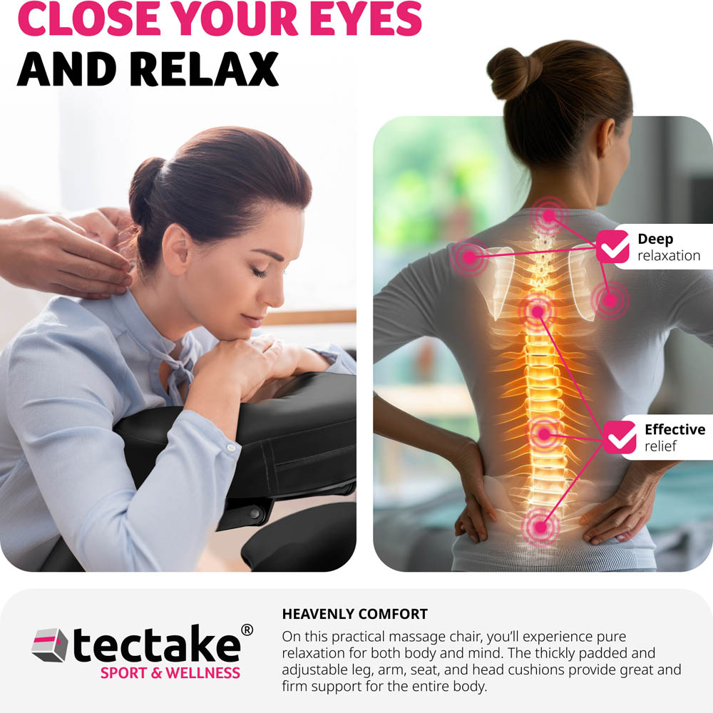 Massage Chair - foldable, cushions for head, chest, arms and seat, with carry bag - Black Image 4