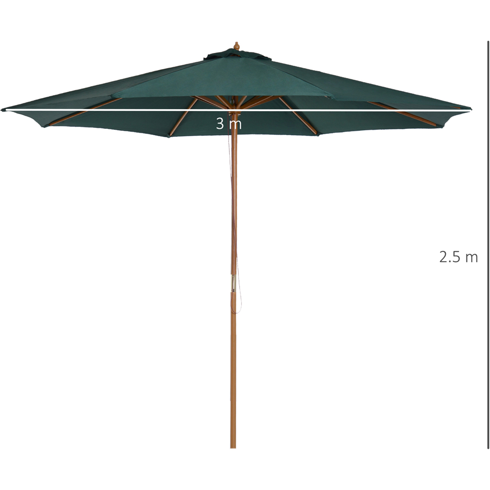 Outsunny Dark Green Wooden Rope Pully Parasol 3m Image 7