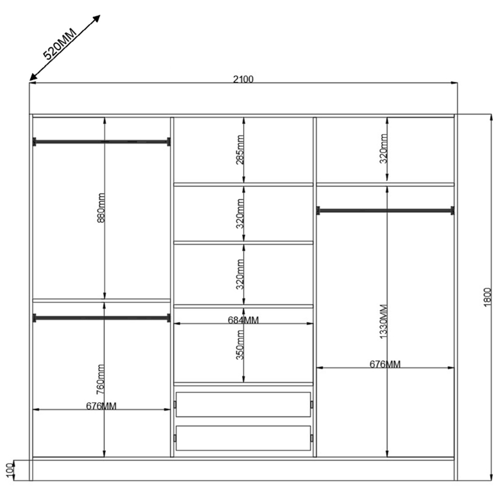 Evu Charlotte 6 Door 2 Drawer White Mirror Wardrobe Image 7
