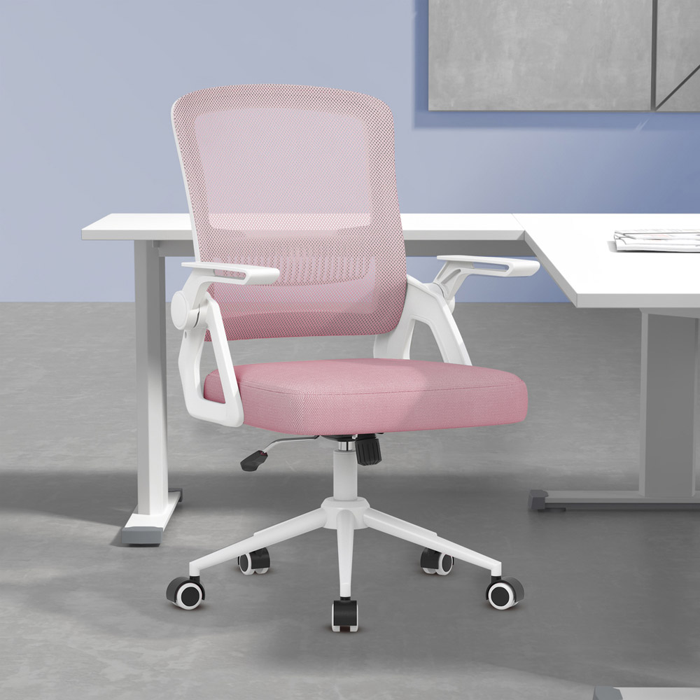 Rattrix Pink Swivel Computer Chair with Flip-Up Armrest and Lumbar Support Image 4