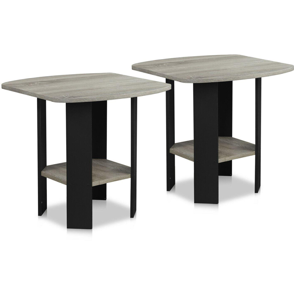 Walplus French Oak Grey Simple Design End Table Set of 2 Image 2