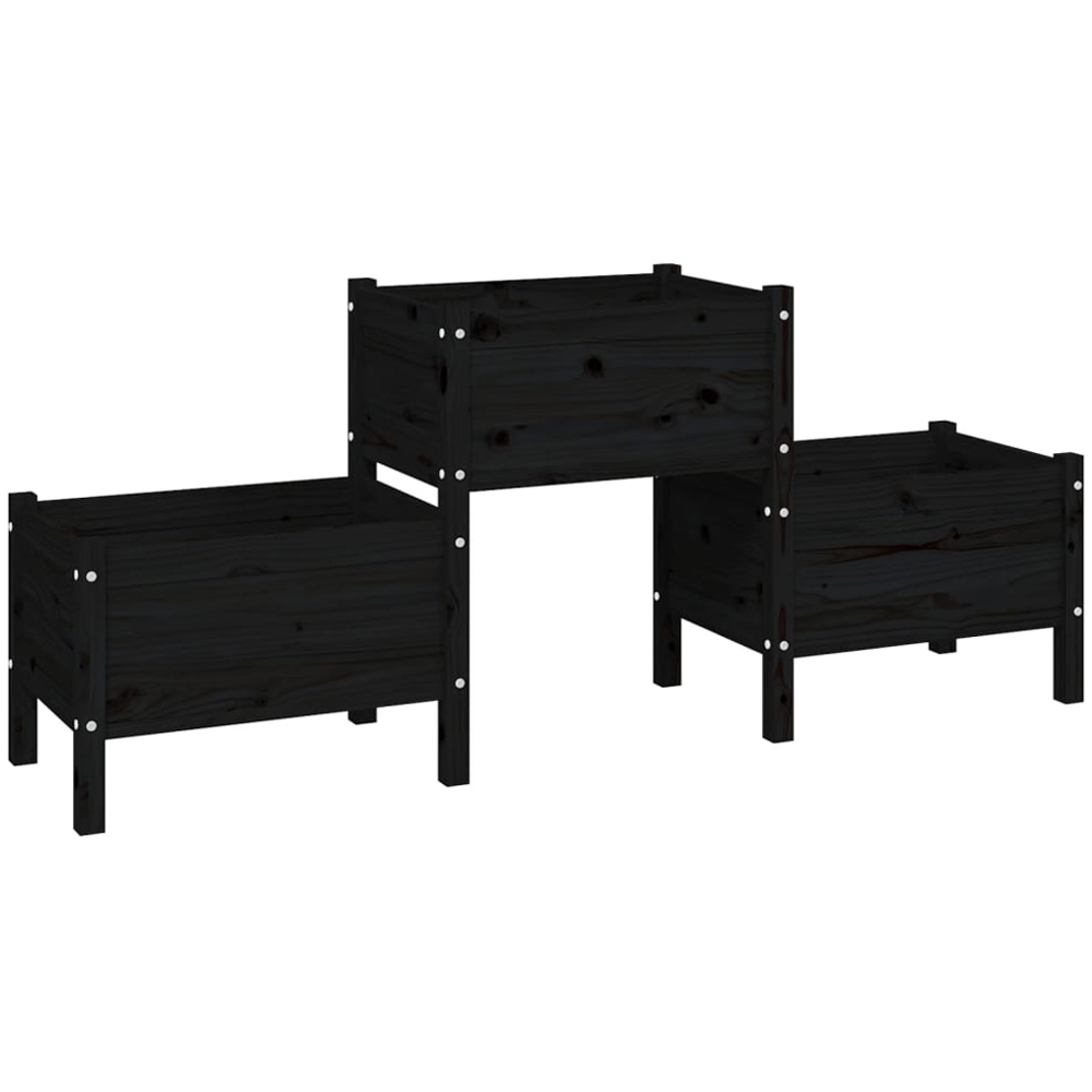 vidaXL 3-Tier Black Solid Pine Wood Garden Planter 75 x 178.5 x 44cm Image 1