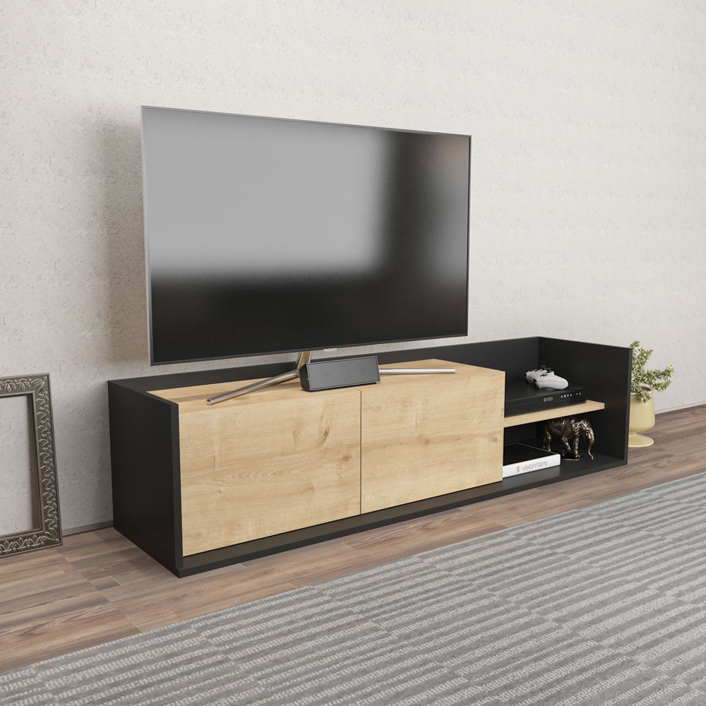 Decorotika Krog 2 Door 2 Shelf Anthracite and Sapphire Oak TV Unit Image 3