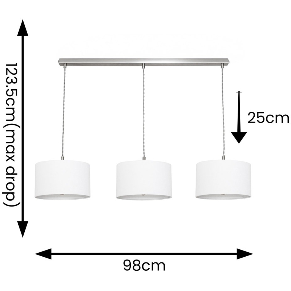 ValueLights Reni White Drum Shade 3 Drop Bar Chrome Diner LED Ceiling Pendant Light Image 7