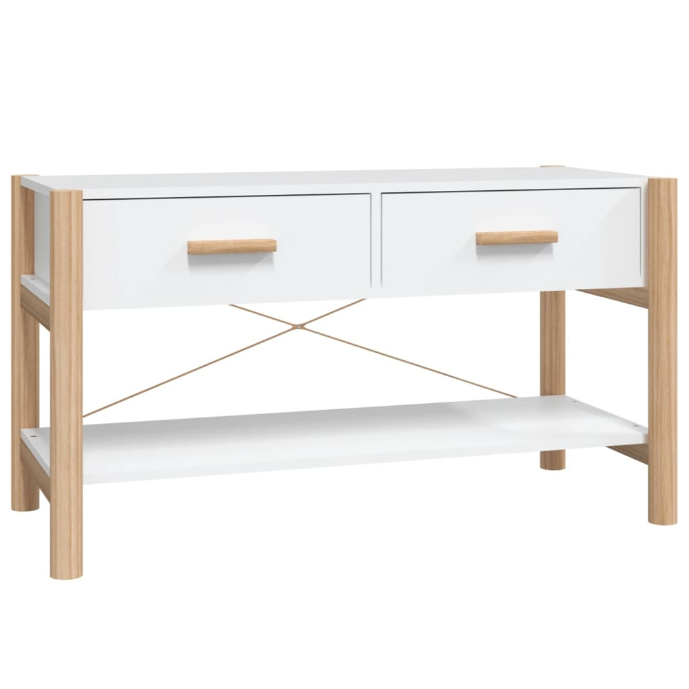 vidaXL 2 Drawer Single Shelf White TV Cabinet Image 2