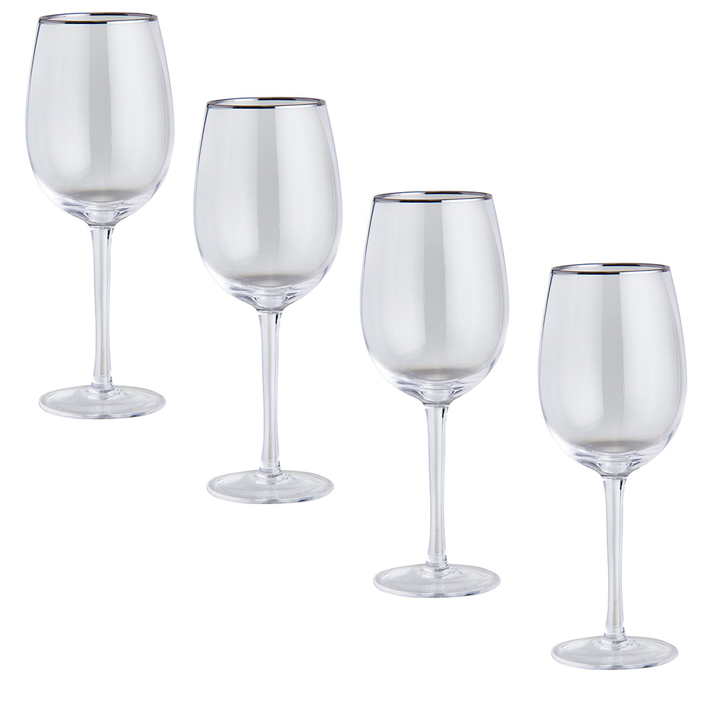 Wilko Silver Rim Wine Glasses 4 Pack Image 1