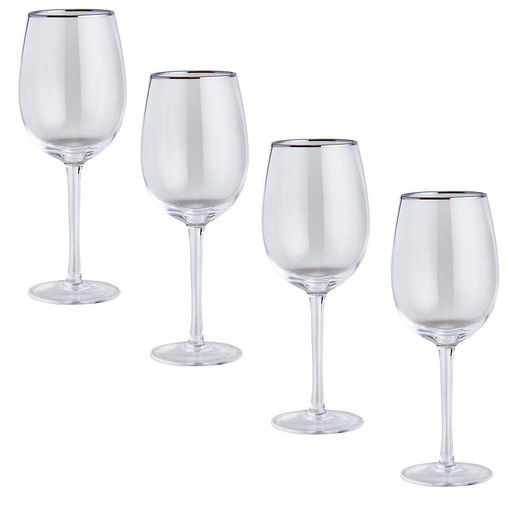 Wilko Silver Rim Wine Glasses 4 Pack Wilko