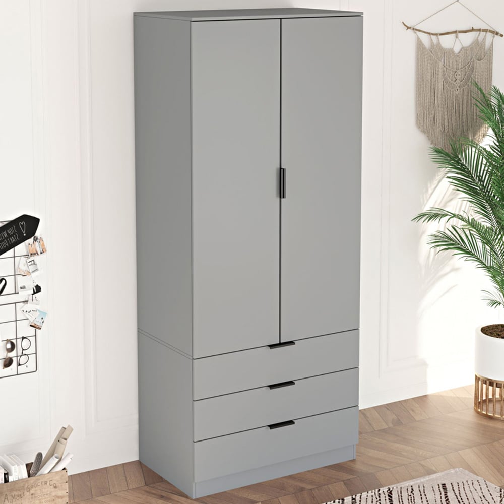 Home Source Phoenix 2 Door 3 Drawer Grey Wardrobe Image 1