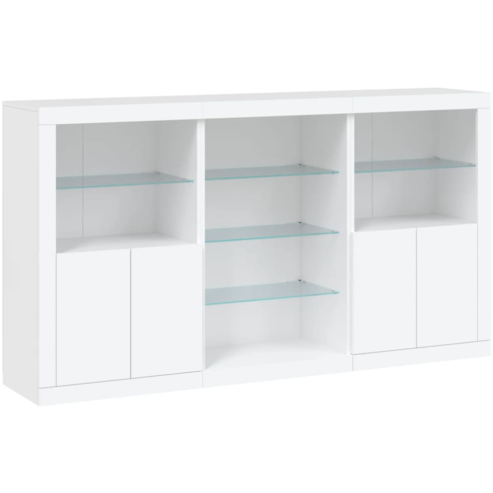 vidaXL 4 Door 8 Shelf White LED Sideboard 3 Piece Image 2