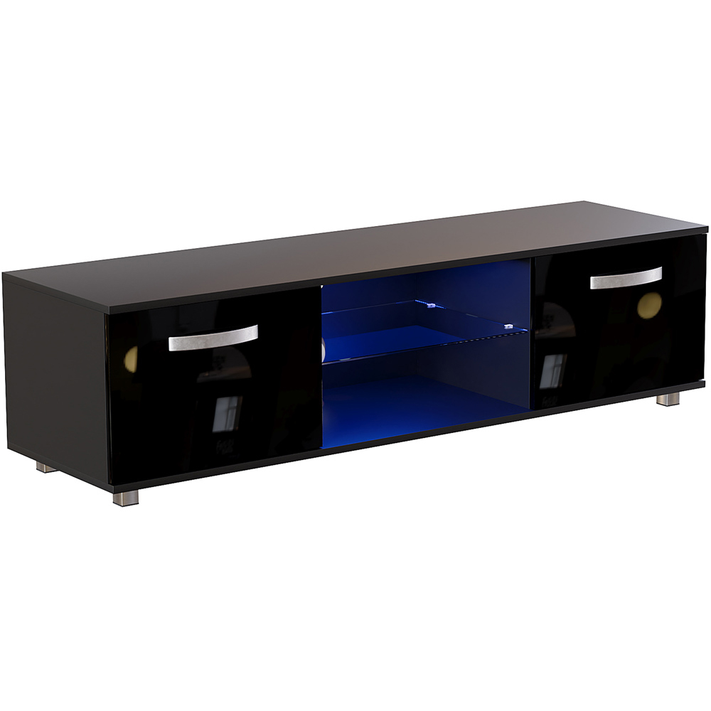Vida Designs Cosmo 2 Door 2 Shelf Black Medium TV Unit with LED Image 2