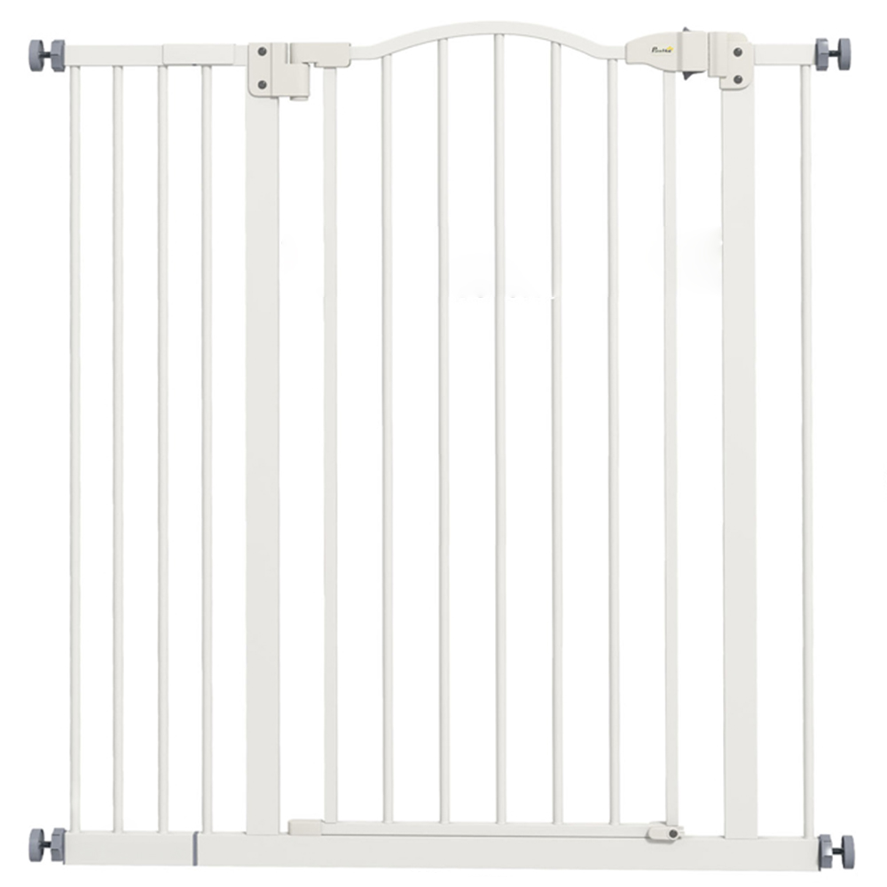 PawHut White 74-94cm Adjustable Metal Pet Safety Gate Image 1