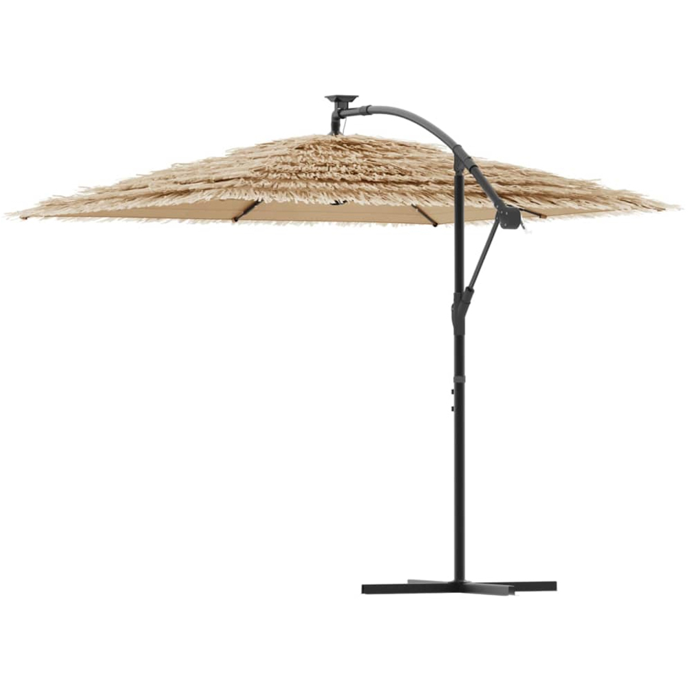 vidaXL Brown LED Light Straw Top Cantilever Parasol with Steel Pole 2.4m Image 5