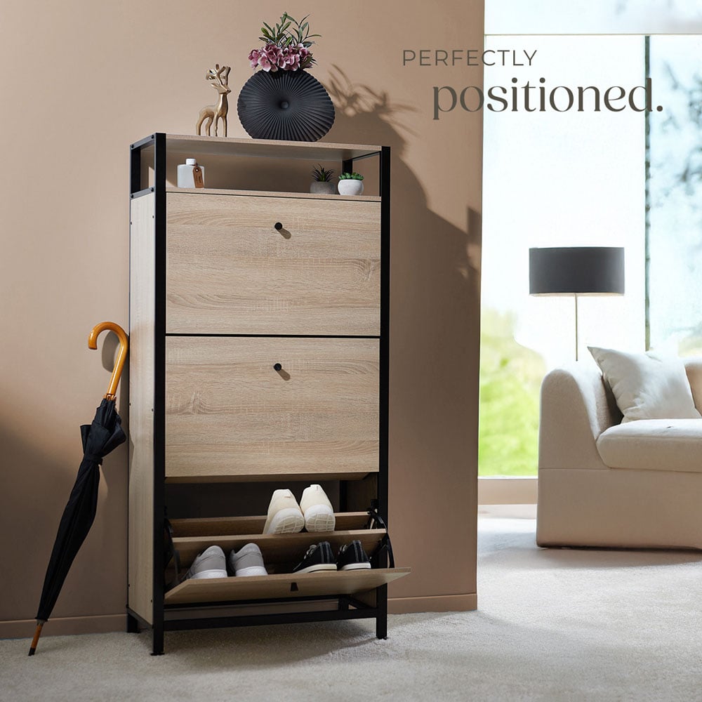 Tectake Single Shelf 3 Tilt Drawer Oak Wood Light Slim Storage Rack 32 x 61cm Image 8
