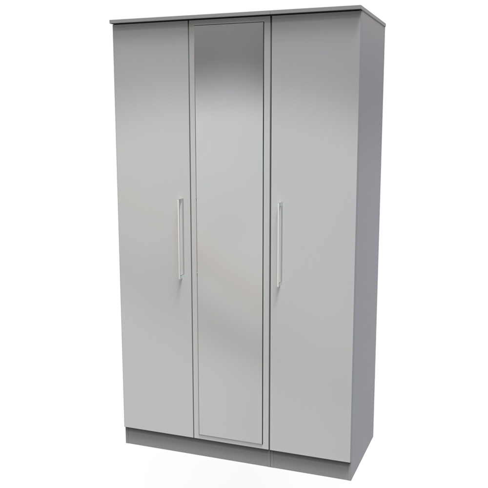Crowndale Worcester 3 Door Uniform Gloss and Dusk Grey Mirrored Wardrobe Ready Assembled Image 2