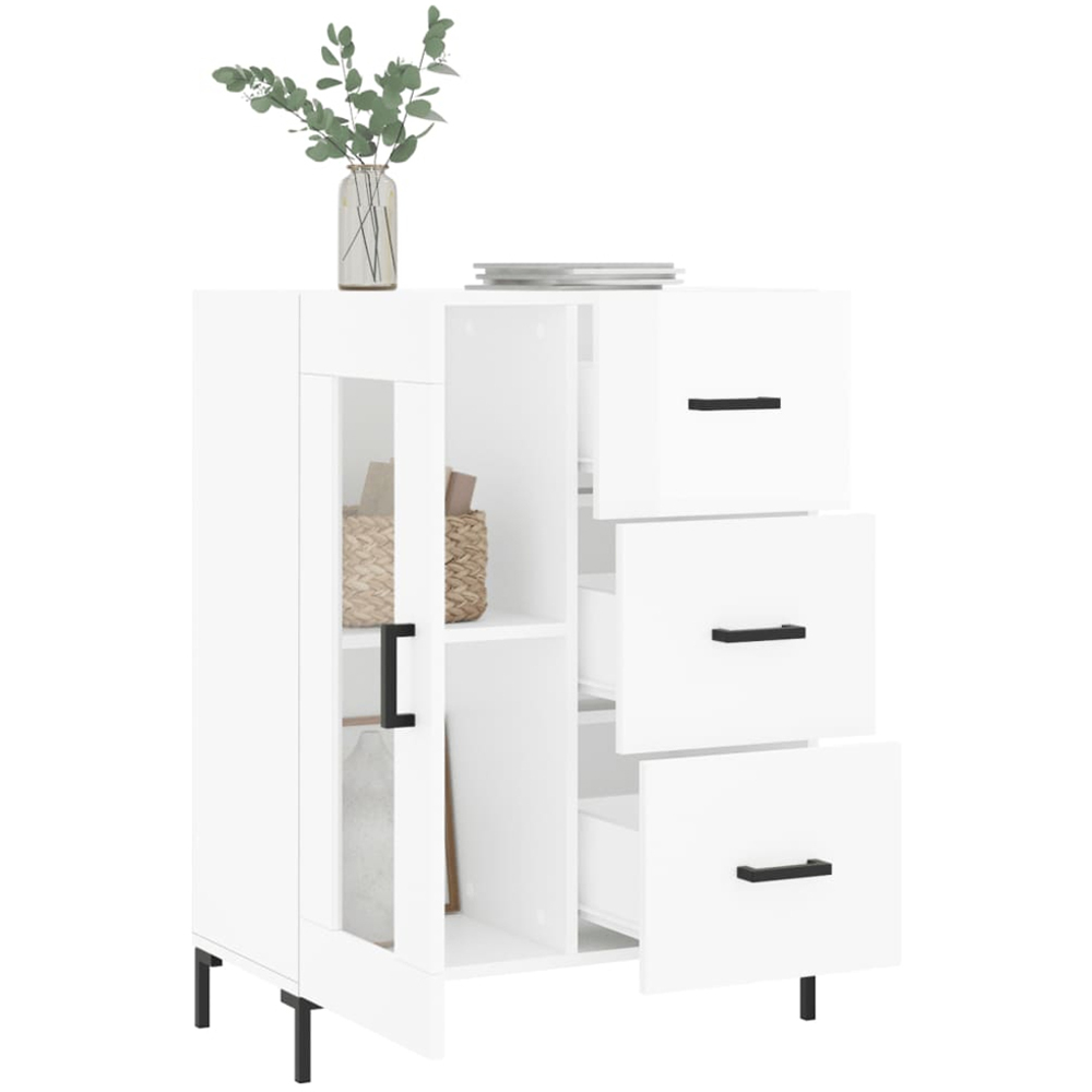 vidaXL Single Glass Door 3 Drawer High Gloss White Sideboard Image 4