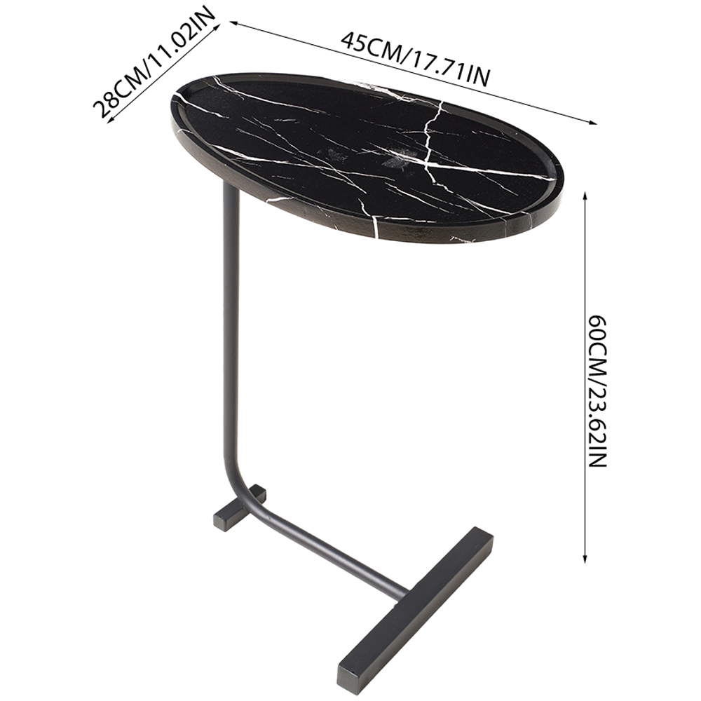 Living and Home Black Marble Effect C-Shape Side Table Image 9