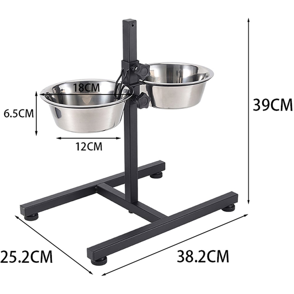 H&O Direct Small Double Bowl Height Adjustable Stainless Steel Pet Feeder Image 6